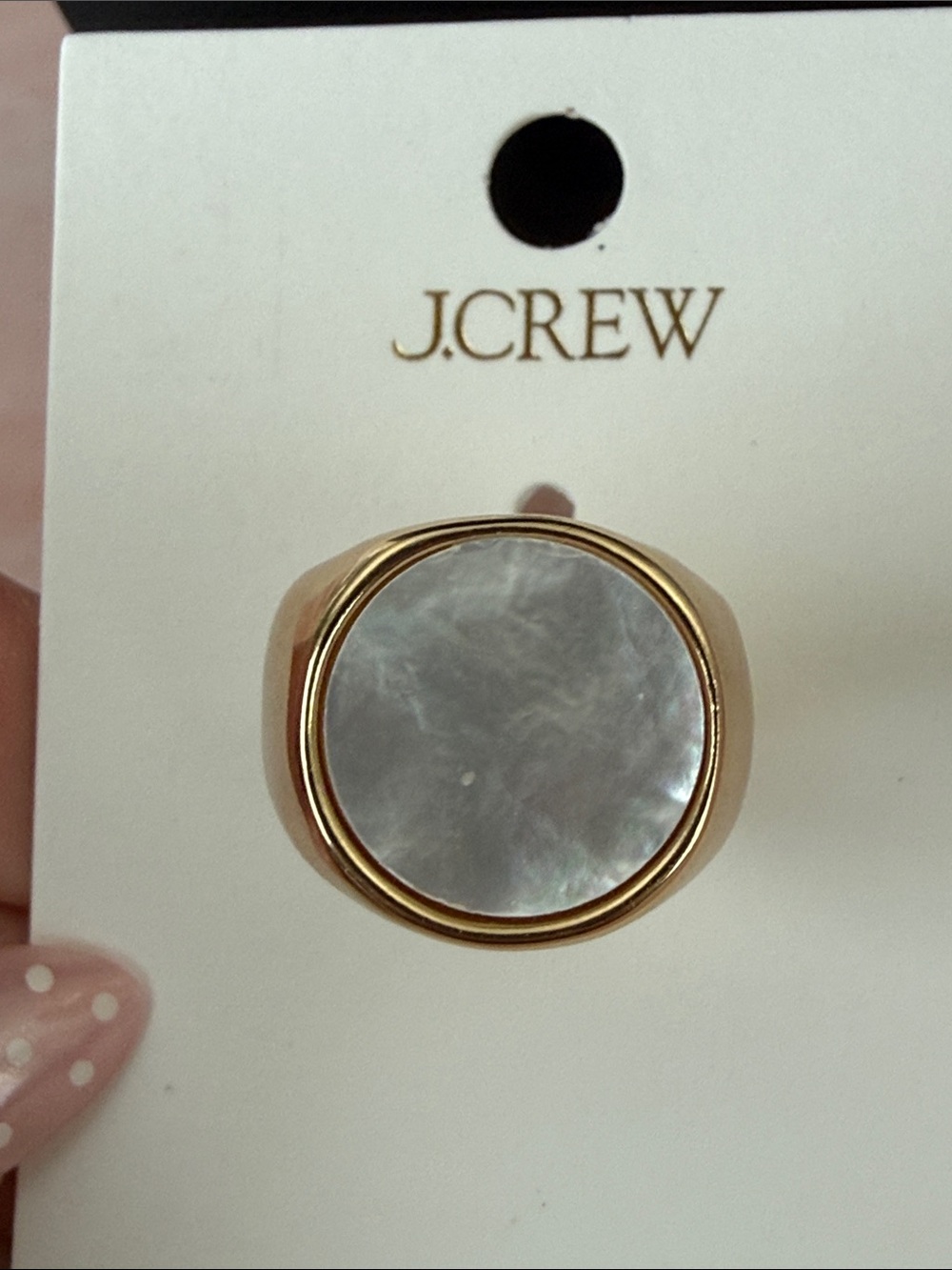 J. Crew | Gold-Tone Signet Ring with Iridescent Mother-of-Pearl | Sz 7 - Picture 3 of 3